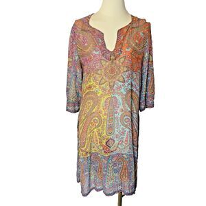 Etro Milano Silk Tunic Dress Paisley Boho Print Multicolor Size 44 IT / US 8